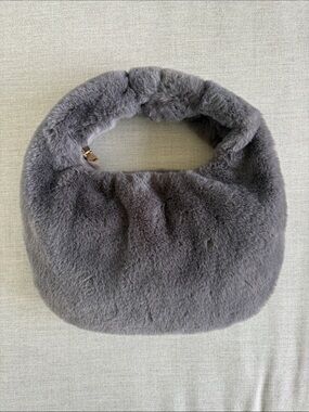 Anthropologie Gray Faux Fur Hobo Clutch